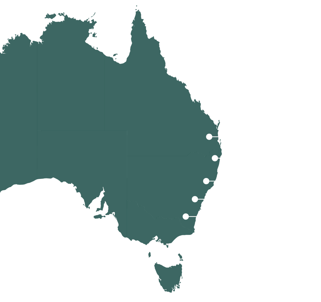 a map of australia with white text