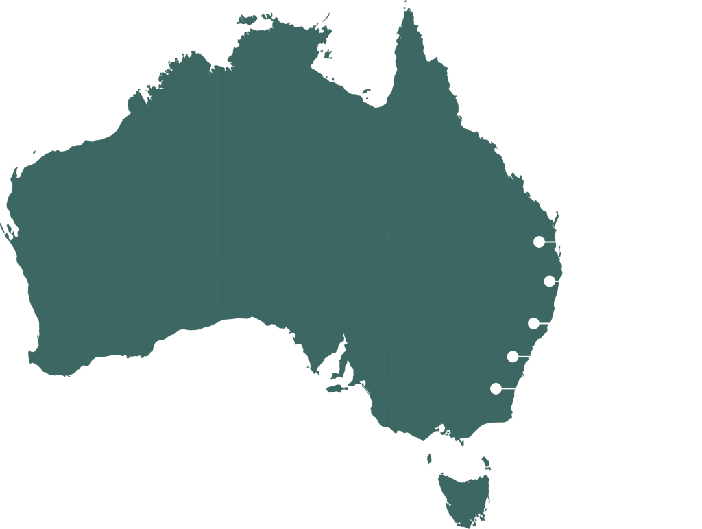 a map of australia with white text